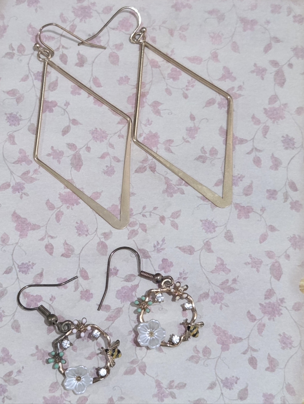 Set of Two Gold Drop Style Earrings w. French Hooks